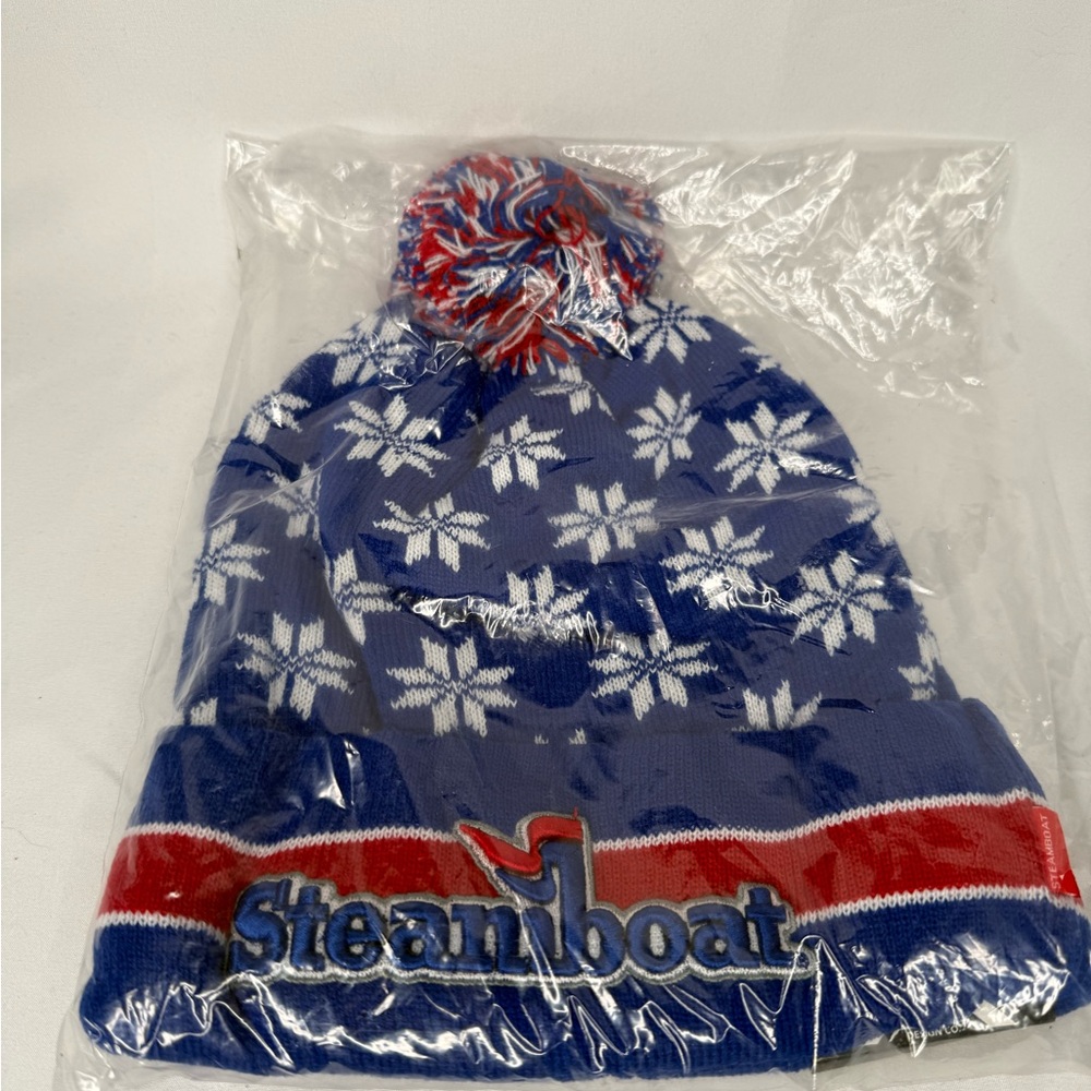 Steamboat Blue and Red Snowflake Beanie